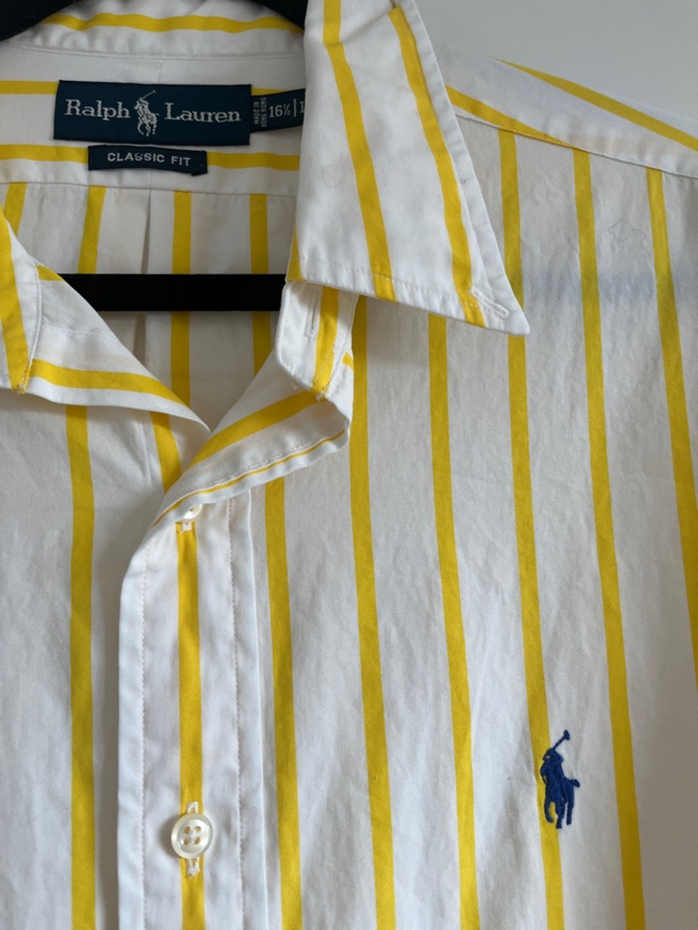 Vintage Ralph Lauren Men’s Yellow & White Stripe Classic Fit Button-Down